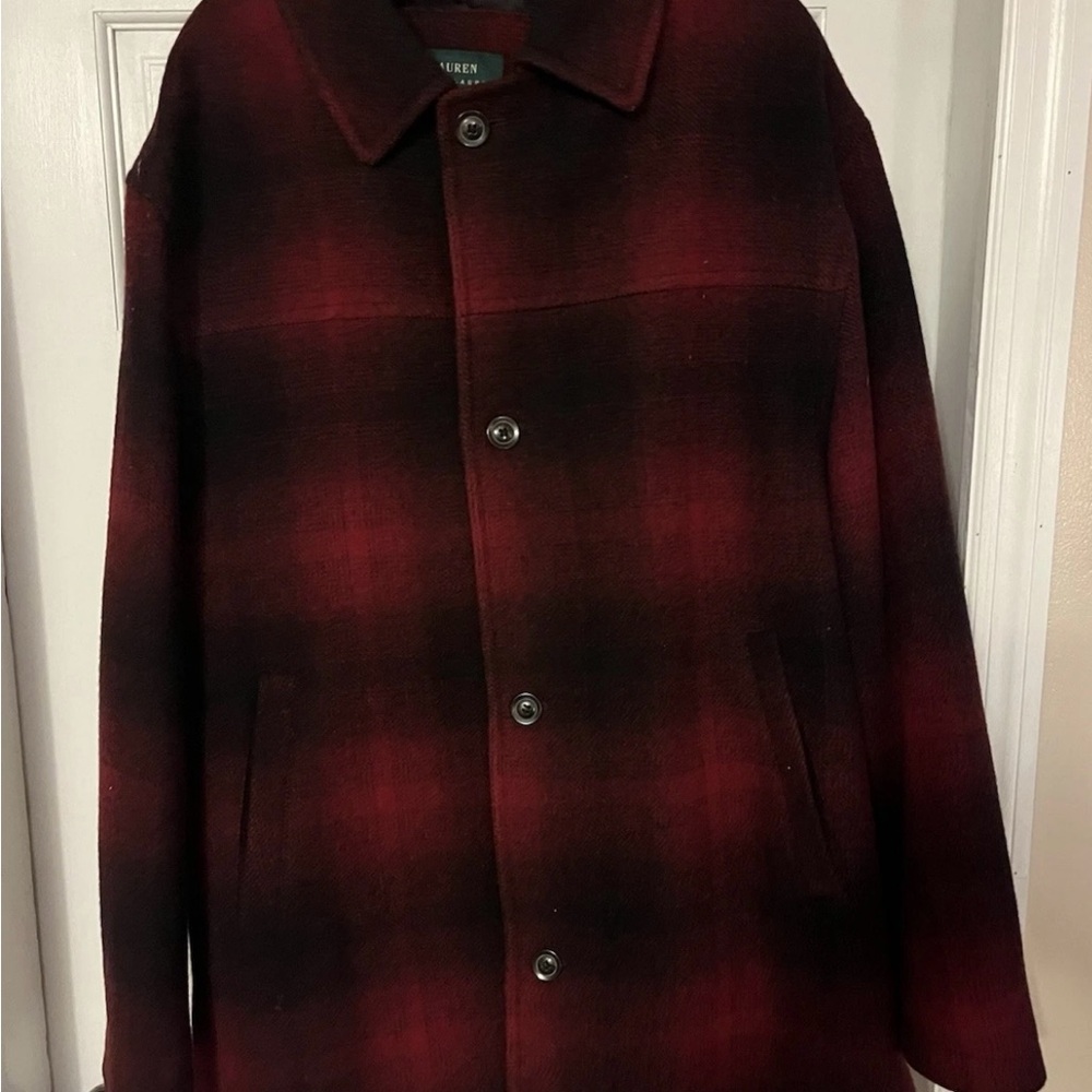 Lauren Ralph Lauren Men's Red Plaid Wool Coat